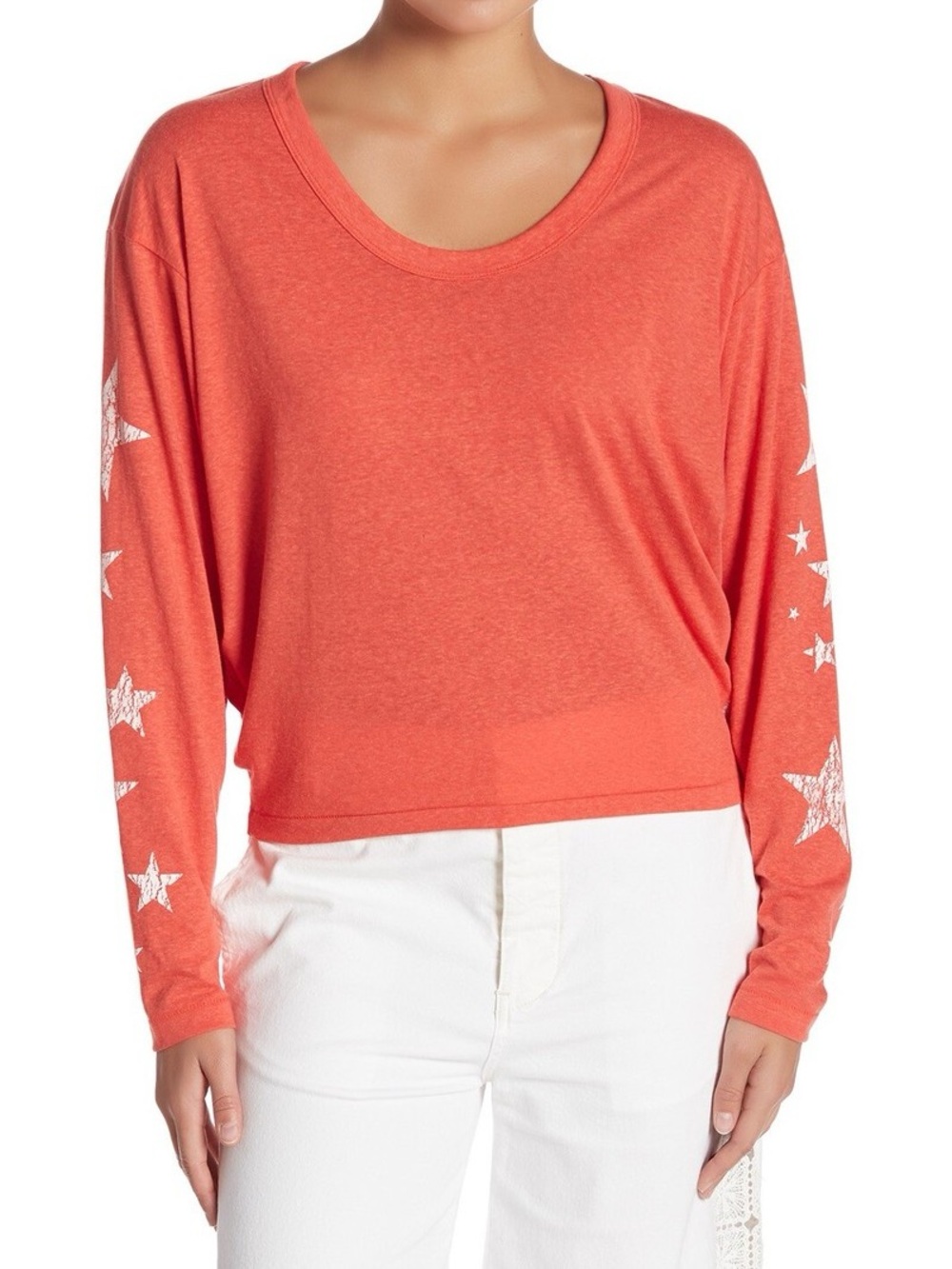 Free People Movement Melrose Star Print Long Sleeve Tee Onyx Combo Foil Star XS